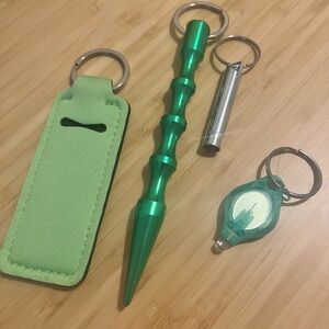 Green & Silver Safety Accessory Keychain Set